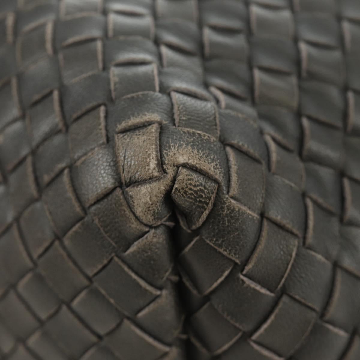BOTTEGA VENETA INTRECCIATO Shoulder Bag Leather Gray Gold Auth 185312M