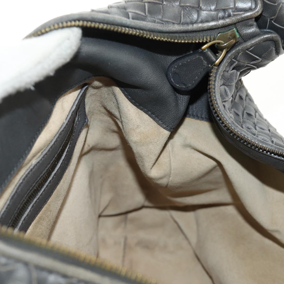 BOTTEGA VENETA INTRECCIATO Shoulder Bag Leather Gray Gold Auth 185312M