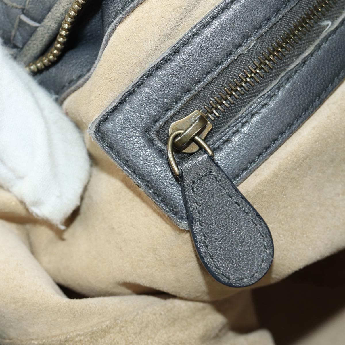 BOTTEGA VENETA INTRECCIATO Shoulder Bag Leather Gray Gold Auth 185312M