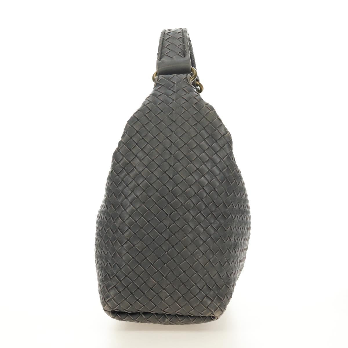 BOTTEGA VENETA INTRECCIATO Shoulder Bag Leather Gray Gold Auth 185312M