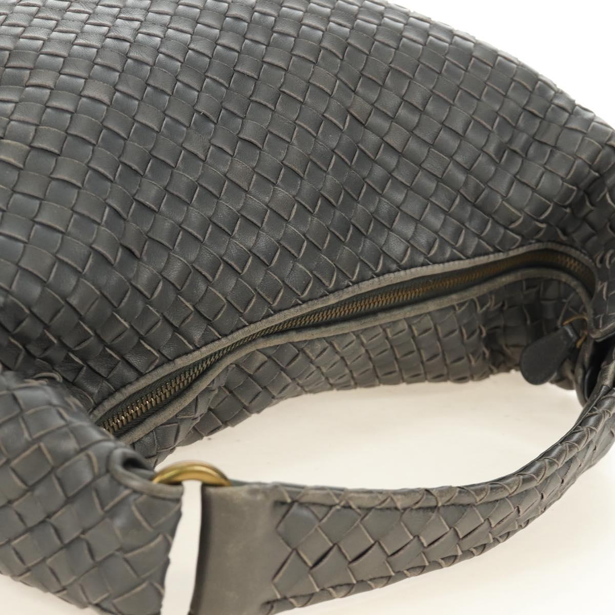 BOTTEGA VENETA INTRECCIATO Shoulder Bag Leather Gray Gold Auth 185312M