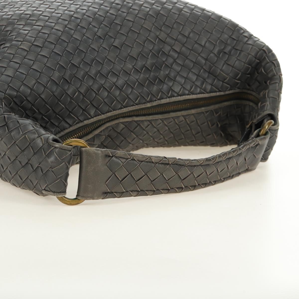 BOTTEGA VENETA INTRECCIATO Shoulder Bag Leather Gray Gold Auth 185312M