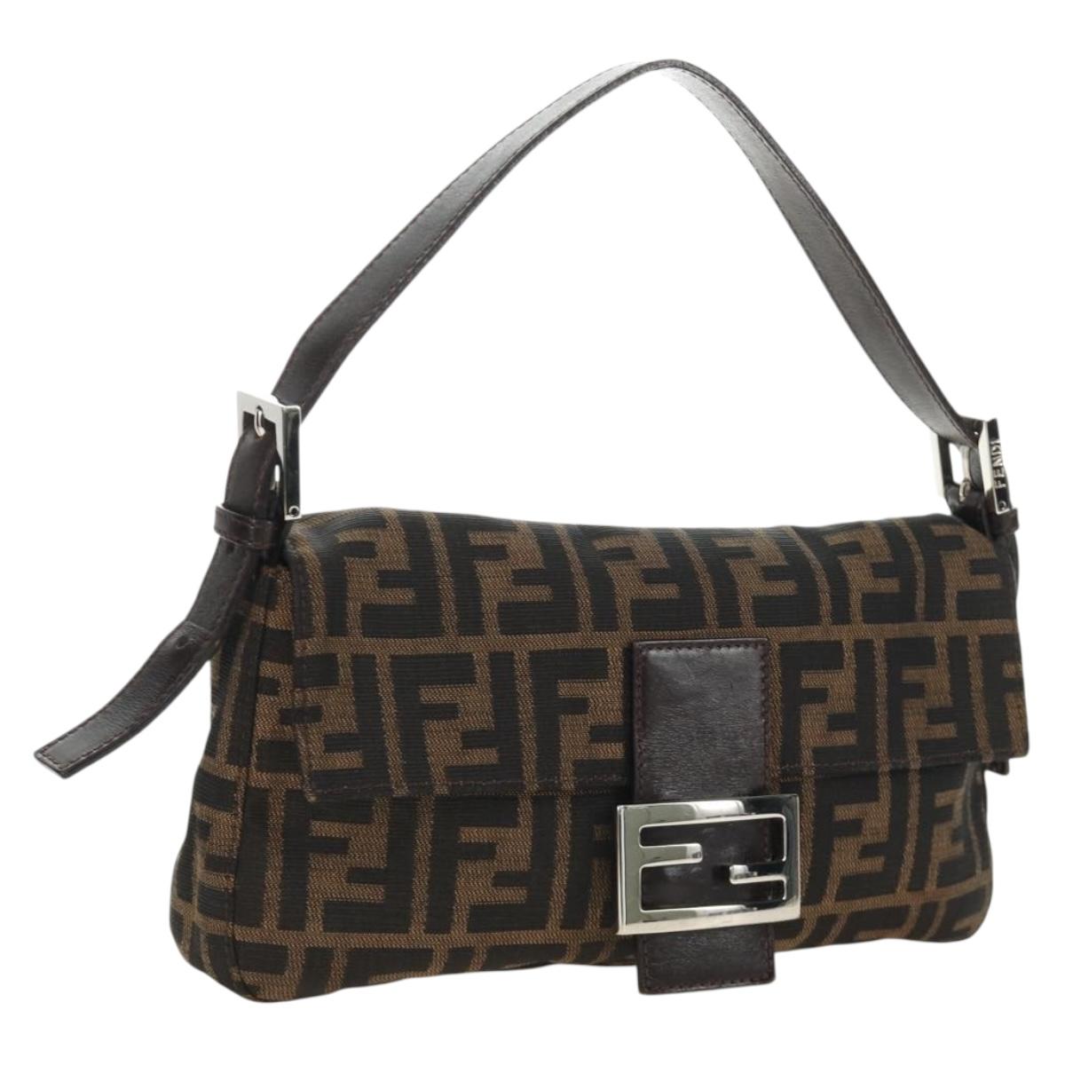 FENDI Zucca Canvas Mamma Baguette Shoulder Bag Black Brown Auth 185313M
