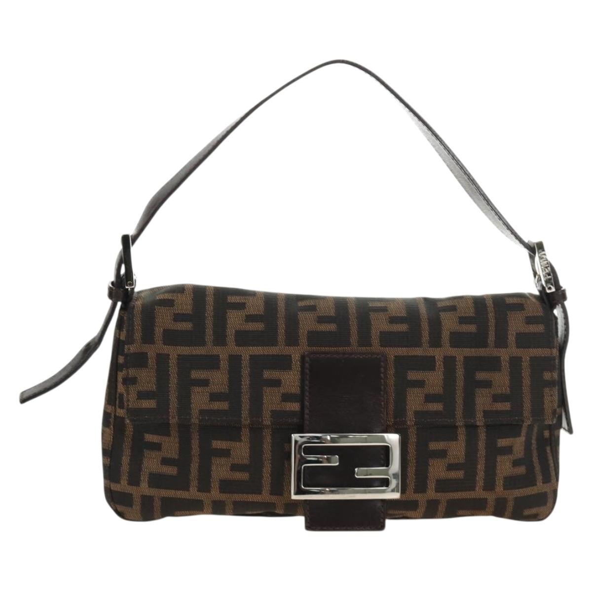 FENDI Zucca Canvas Mamma Baguette Shoulder Bag Black Brown Auth 185313M