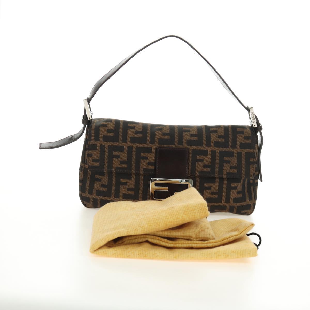 FENDI Zucca Canvas Mamma Baguette Shoulder Bag Black Brown Auth 185313M