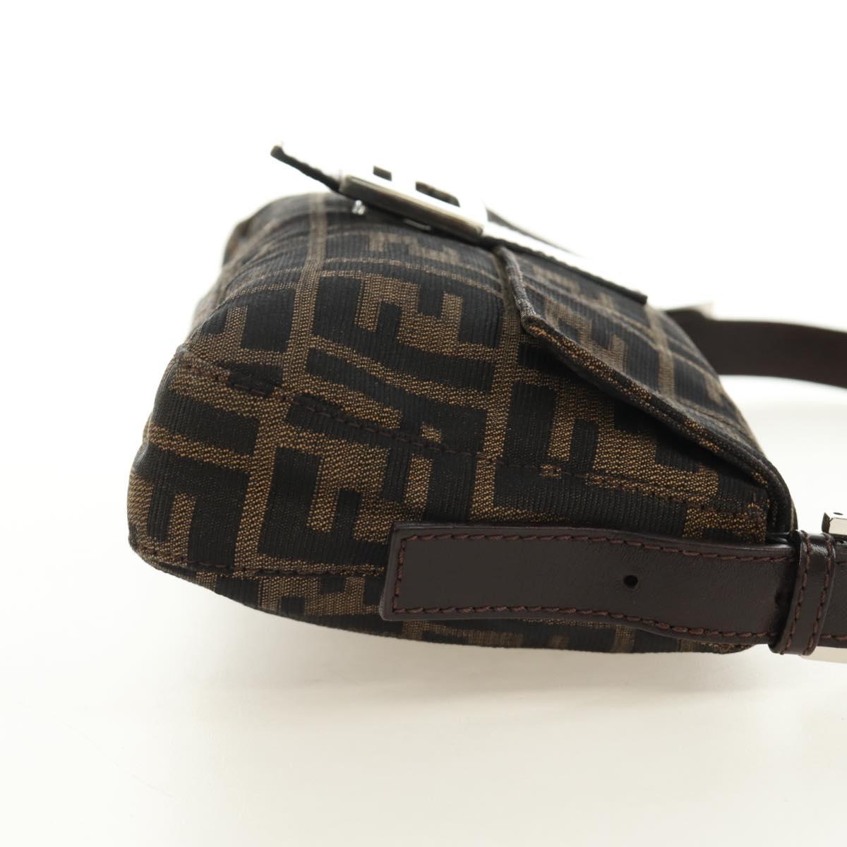 FENDI Zucca Canvas Mamma Baguette Shoulder Bag Black Brown Auth 185313M