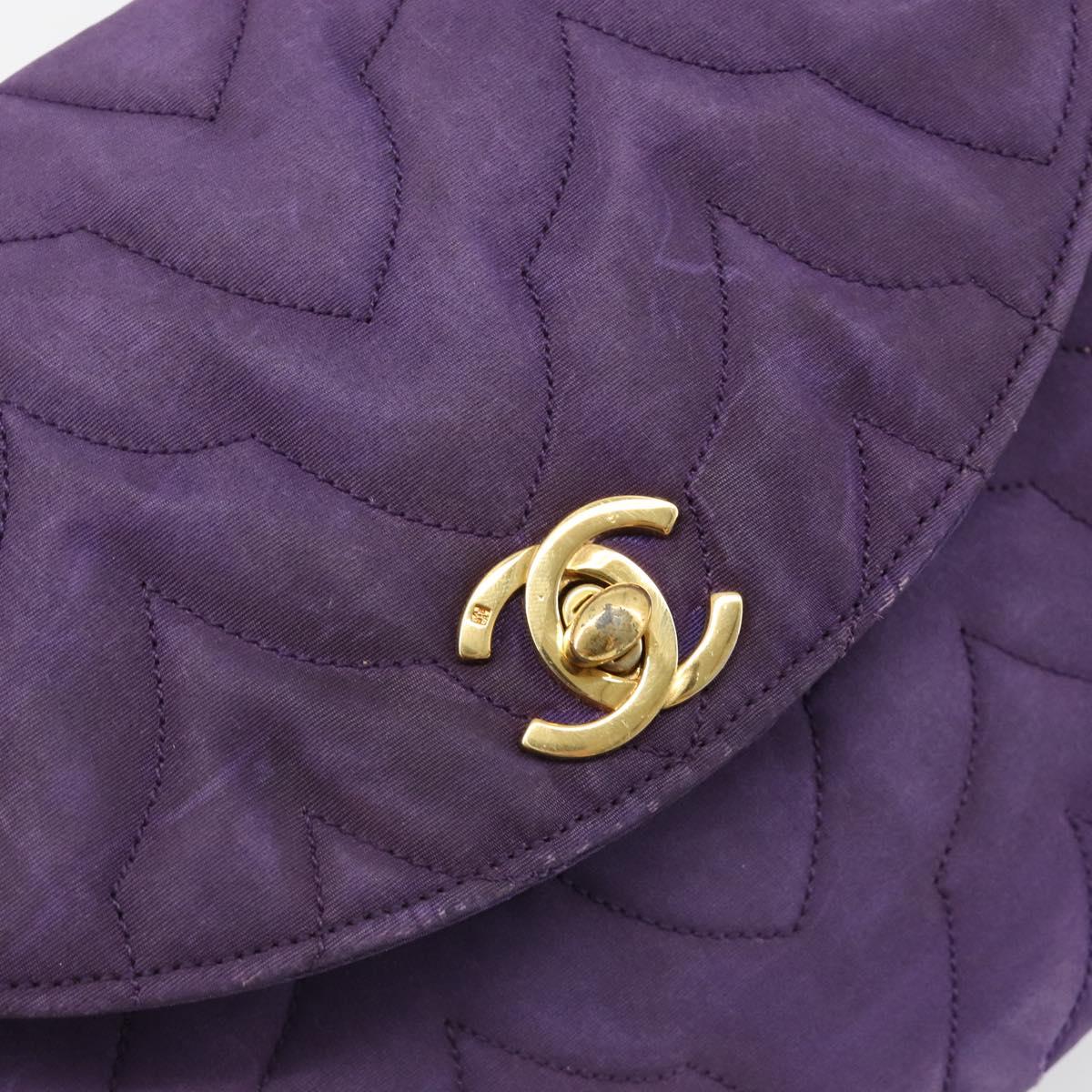 CHANEL Chain Shoulder Bag Satin Purple Gold CC Auth 185314