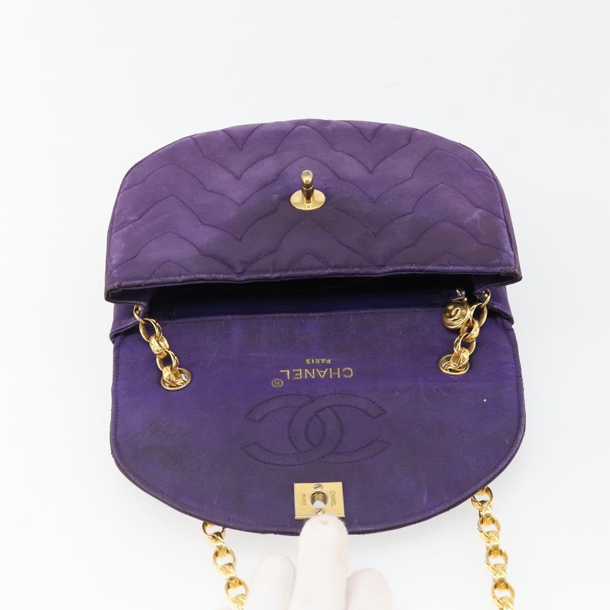 CHANEL Chain Shoulder Bag Satin Purple Gold CC Auth 185314