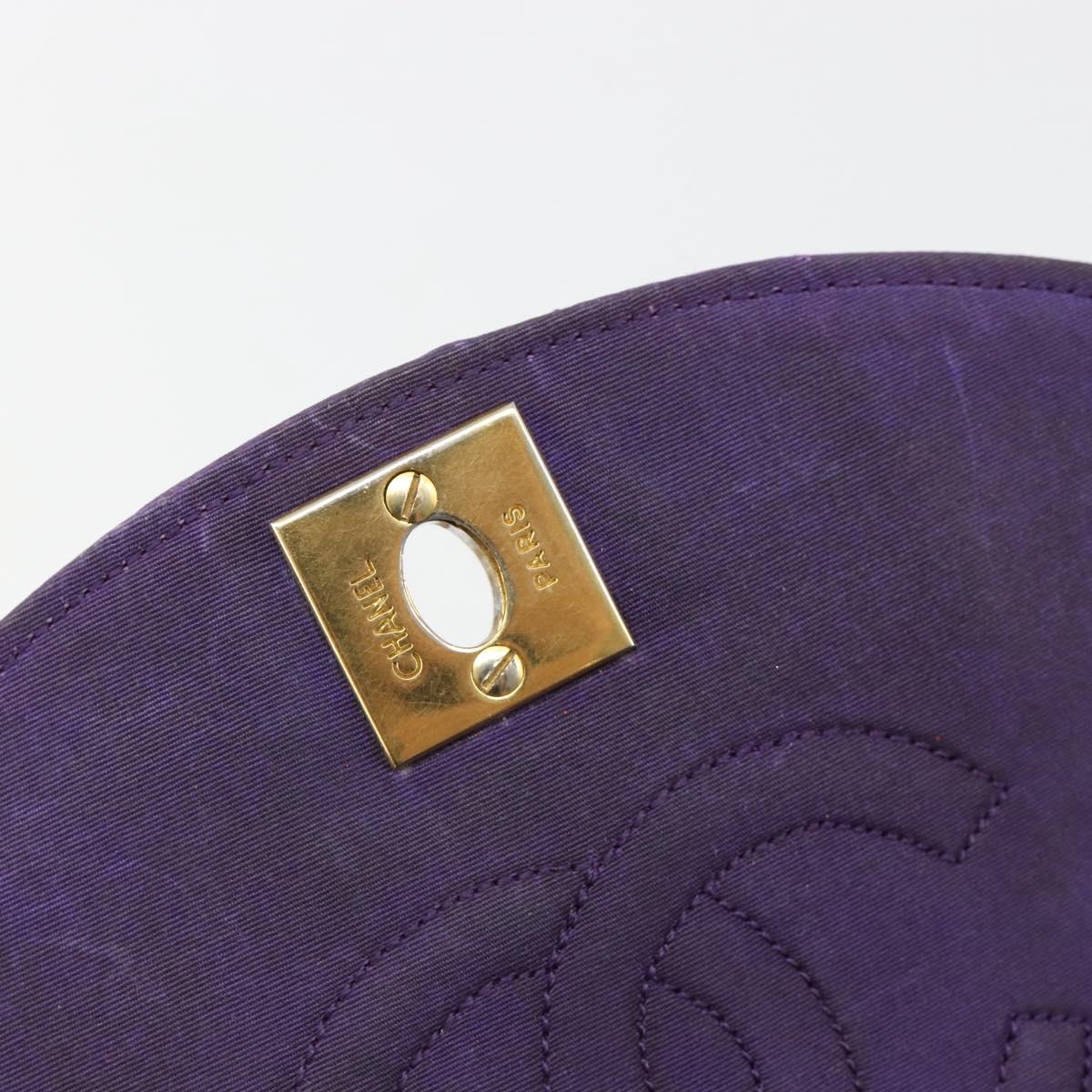 CHANEL Chain Shoulder Bag Satin Purple Gold CC Auth 185314
