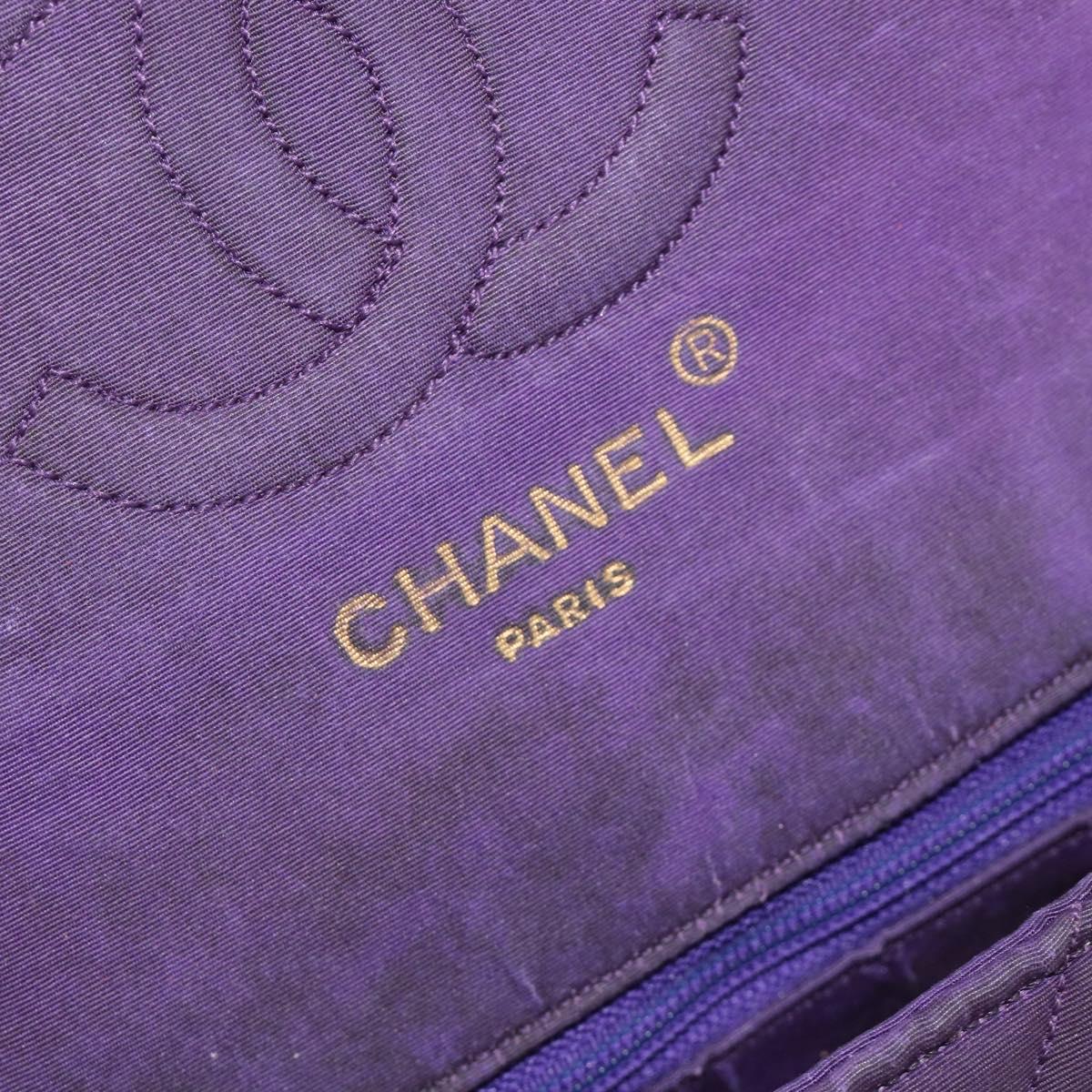 CHANEL Chain Shoulder Bag Satin Purple Gold CC Auth 185314