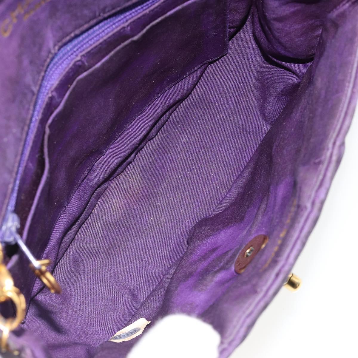 CHANEL Chain Shoulder Bag Satin Purple Gold CC Auth 185314