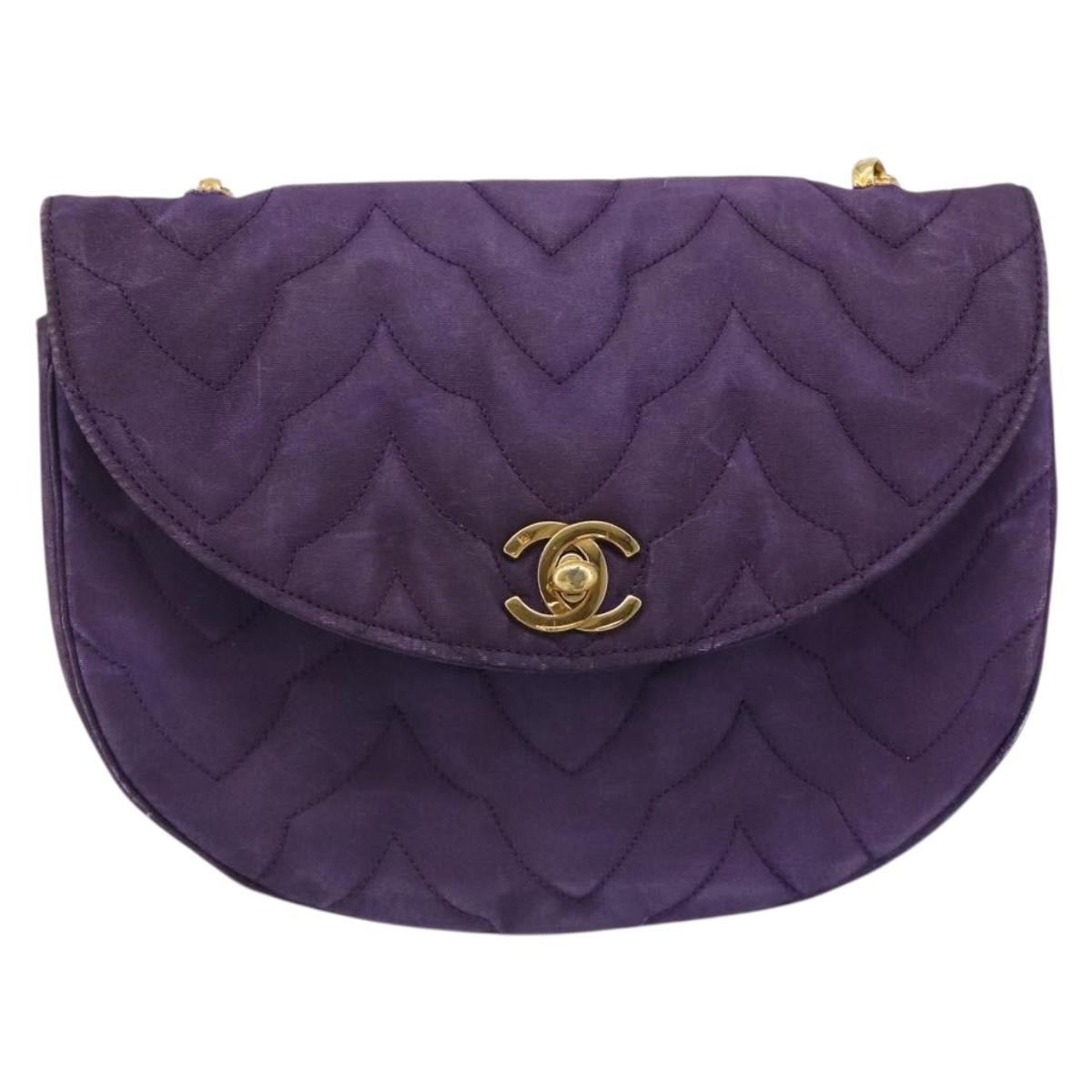 CHANEL Chain Shoulder Bag Satin Purple Gold CC Auth 185314