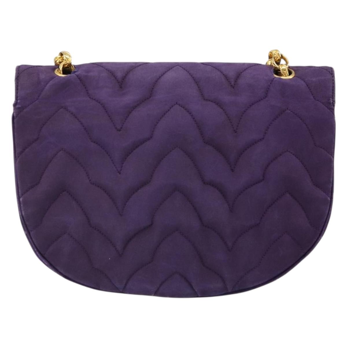CHANEL Chain Shoulder Bag Satin Purple Gold CC Auth 185314