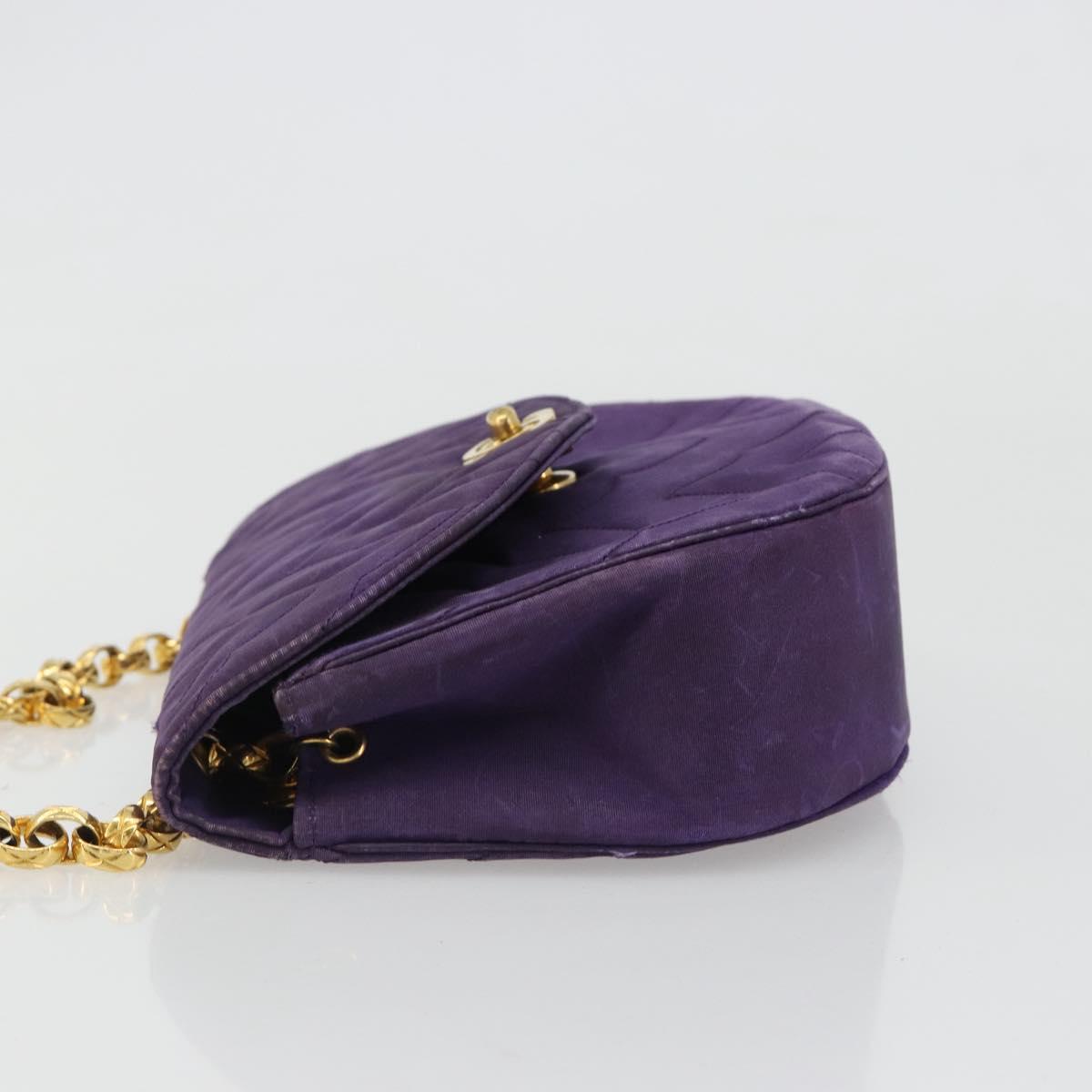 CHANEL Chain Shoulder Bag Satin Purple Gold CC Auth 185314