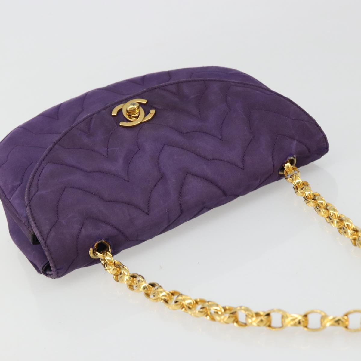 CHANEL Chain Shoulder Bag Satin Purple Gold CC Auth 185314