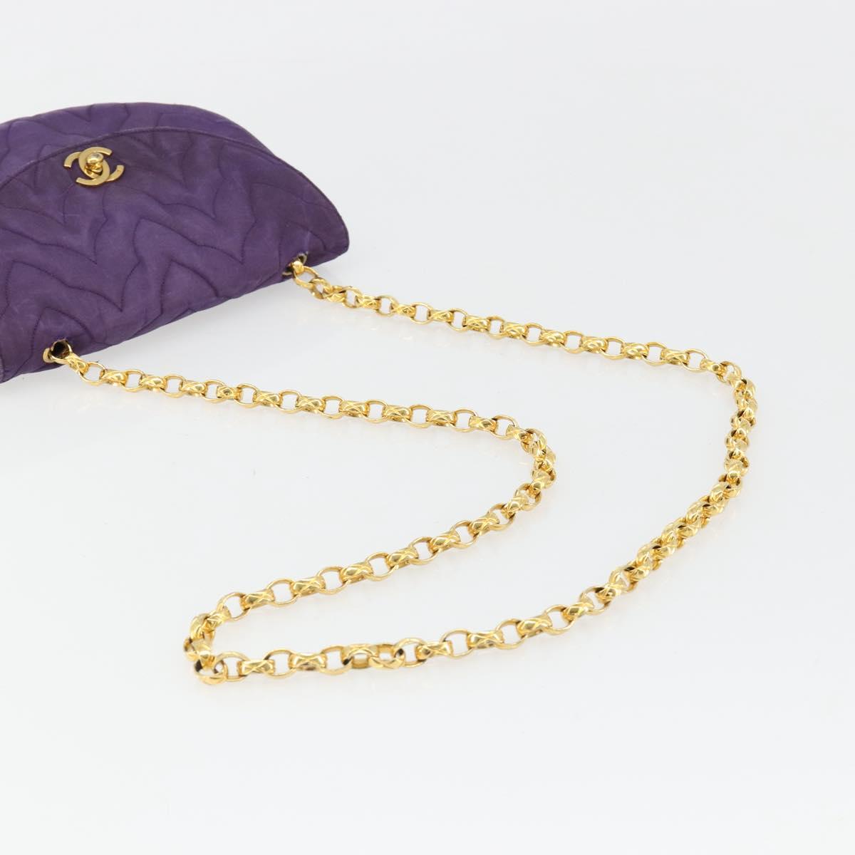 CHANEL Chain Shoulder Bag Satin Purple Gold CC Auth 185314