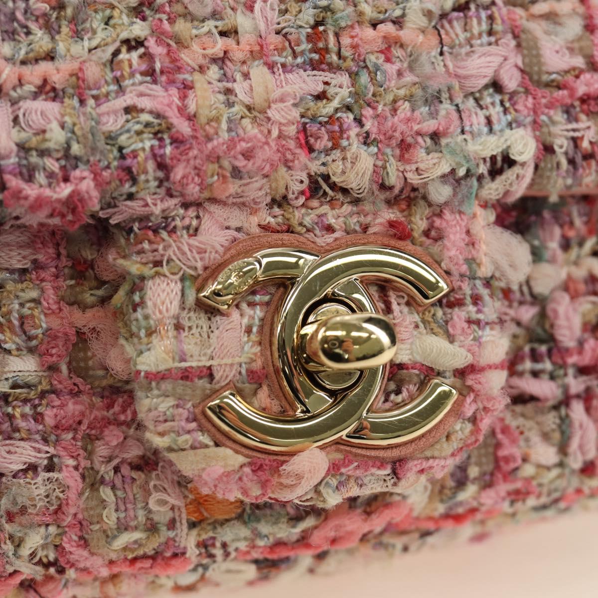 CHANEL Chain Shoulder Bag Tweed 2way Pink Gold CC Auth 185316M