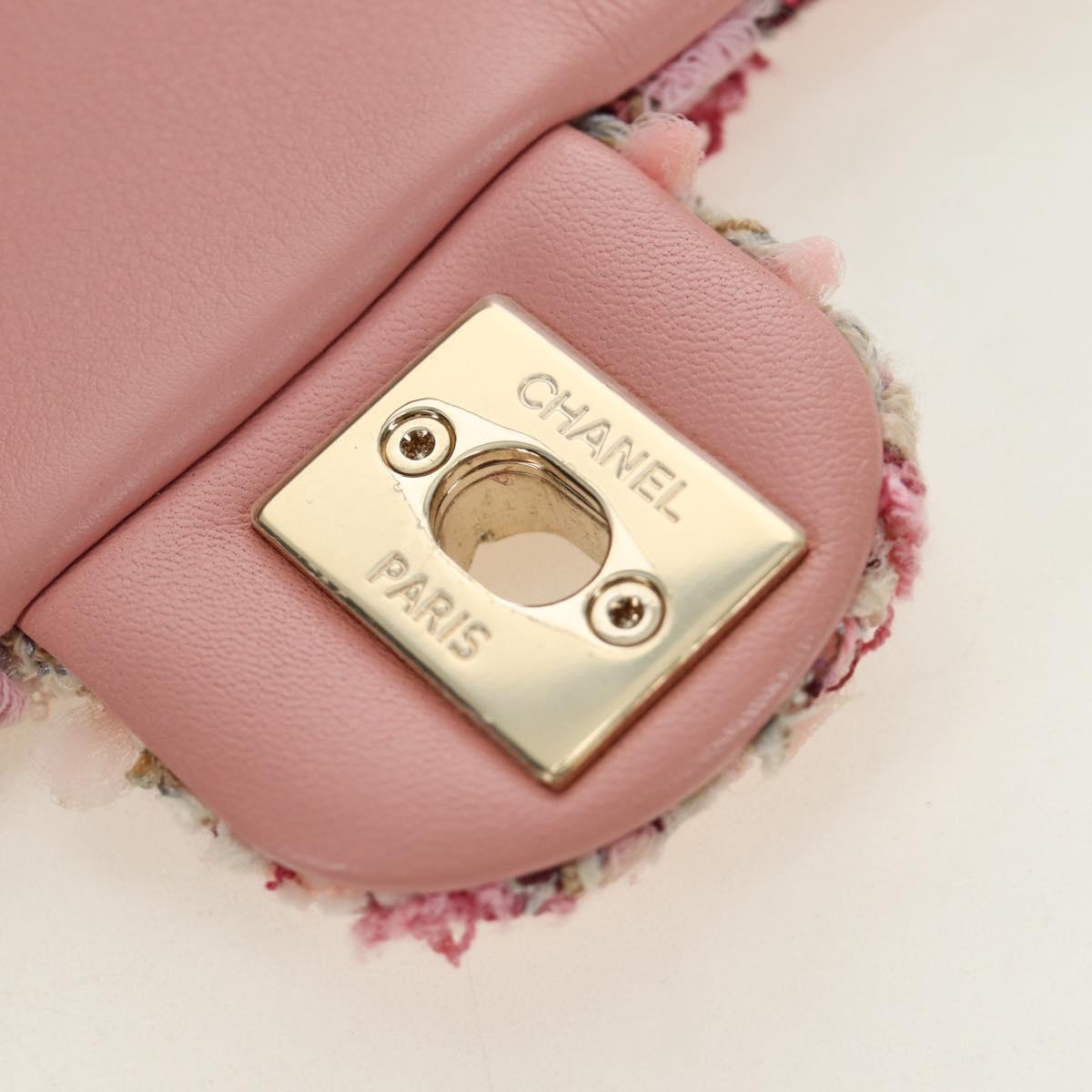 CHANEL Chain Shoulder Bag Tweed 2way Pink Gold CC Auth 185316M