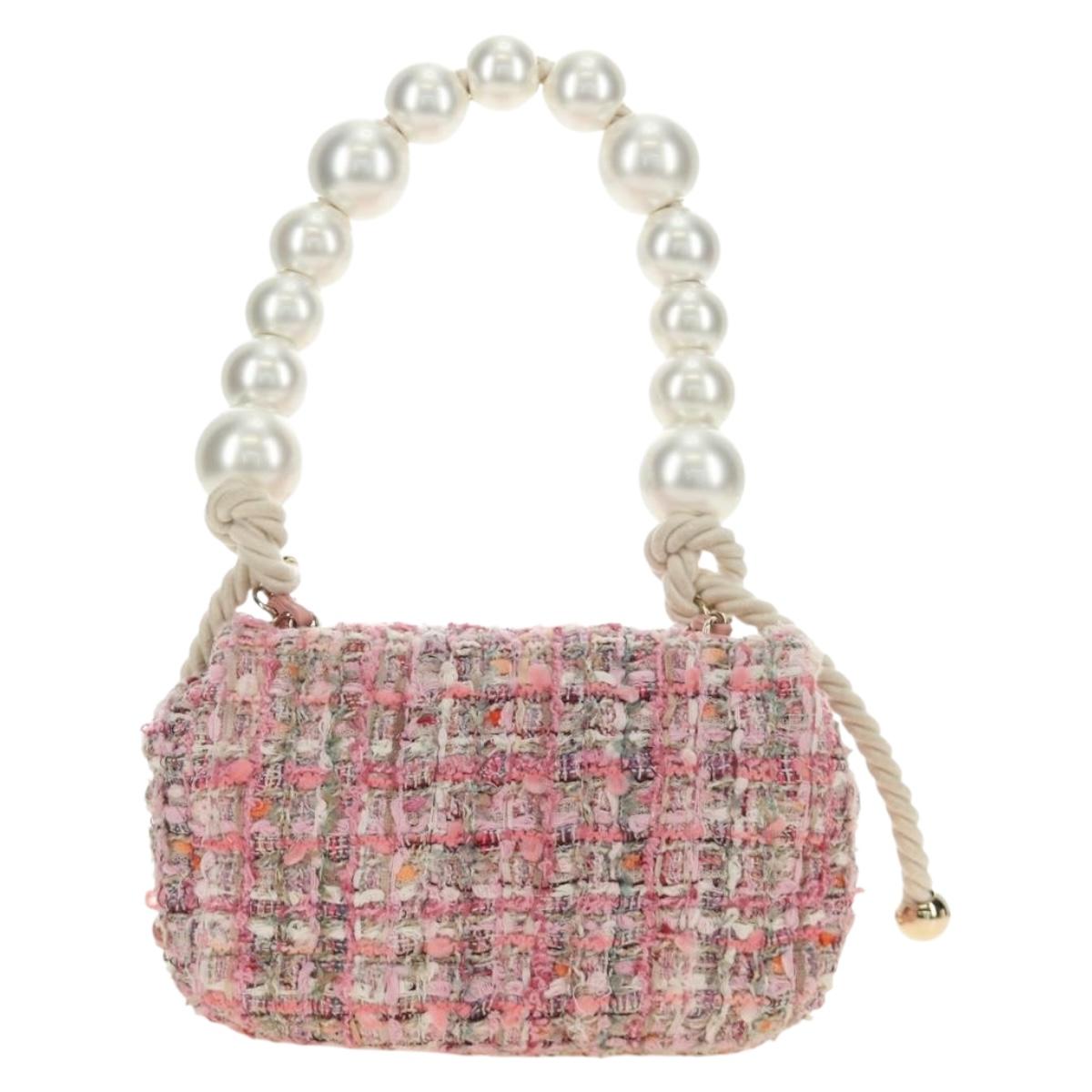 CHANEL Chain Shoulder Bag Tweed 2way Pink Gold CC Auth 185316M