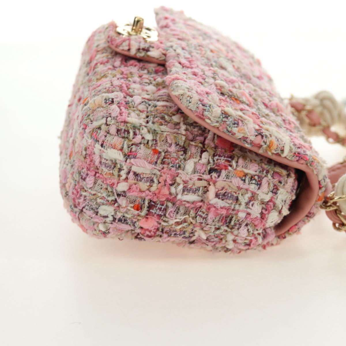 CHANEL Chain Shoulder Bag Tweed 2way Pink Gold CC Auth 185316M