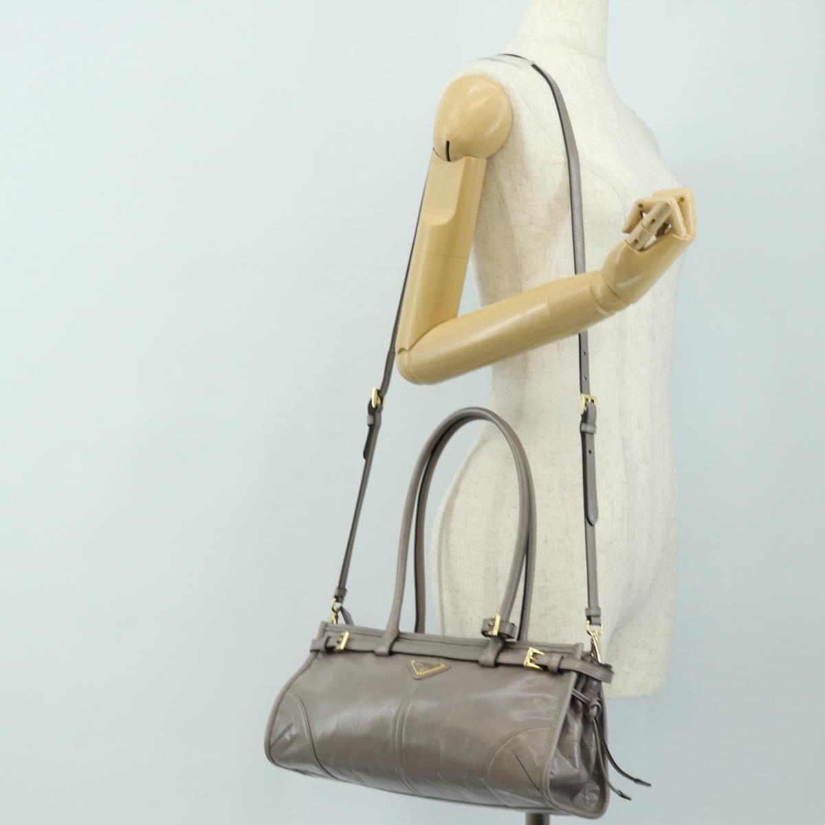 PRADA Bonnie Medium Shoulder Bag Leather 2way Gold Purple gray Auth 185323SM