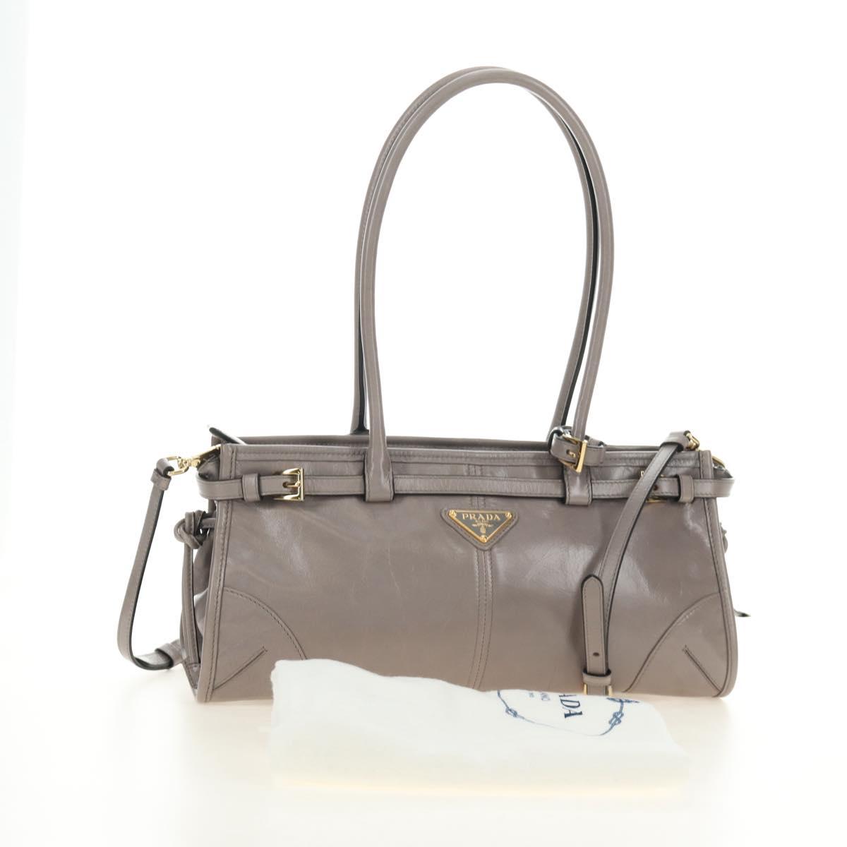 PRADA Bonnie Medium Shoulder Bag Leather 2way Gold Purple gray Auth 185323SM