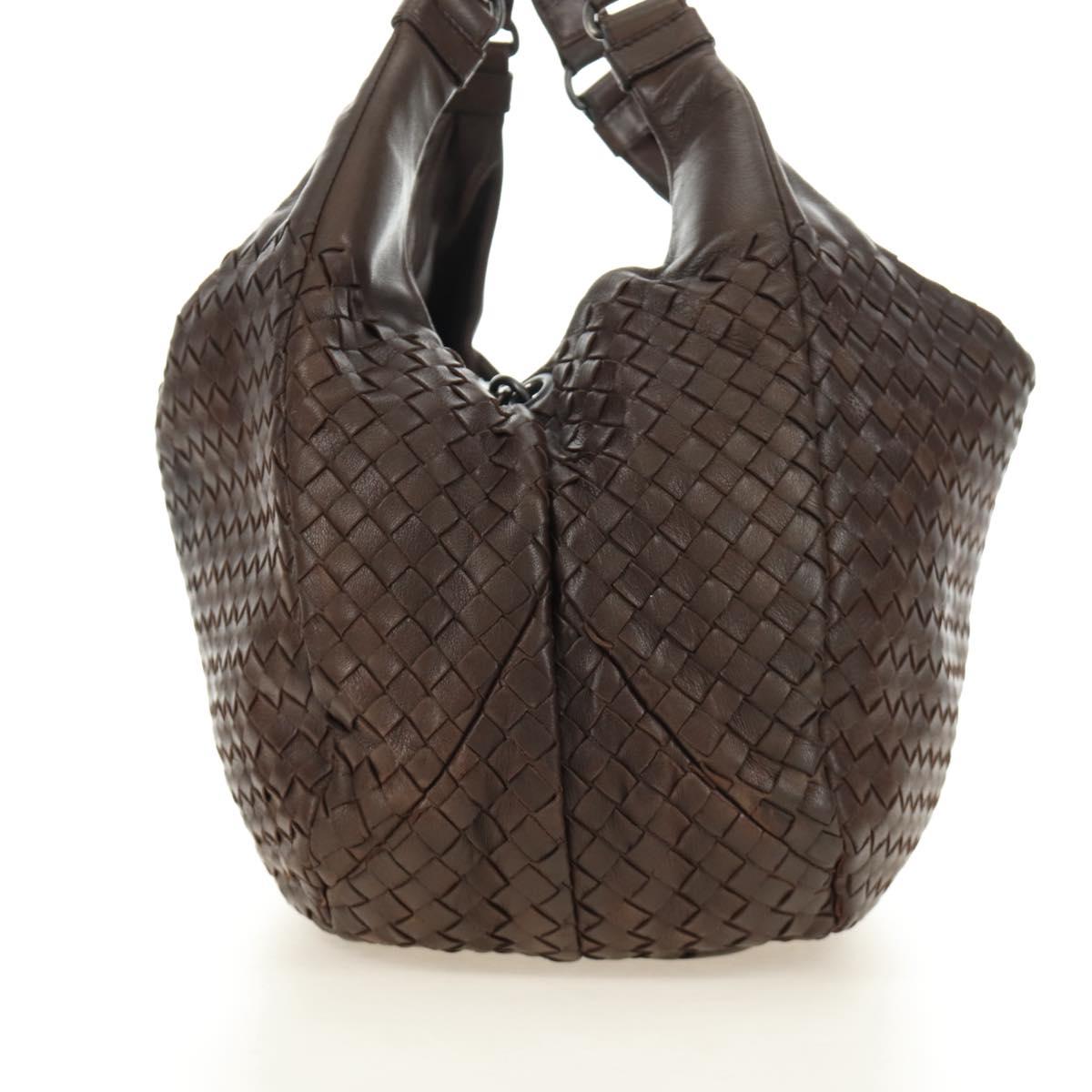 BOTTEGA VENETA INTRECCIATO Campana Shoulder Bag Leather Brown Auth 185326M