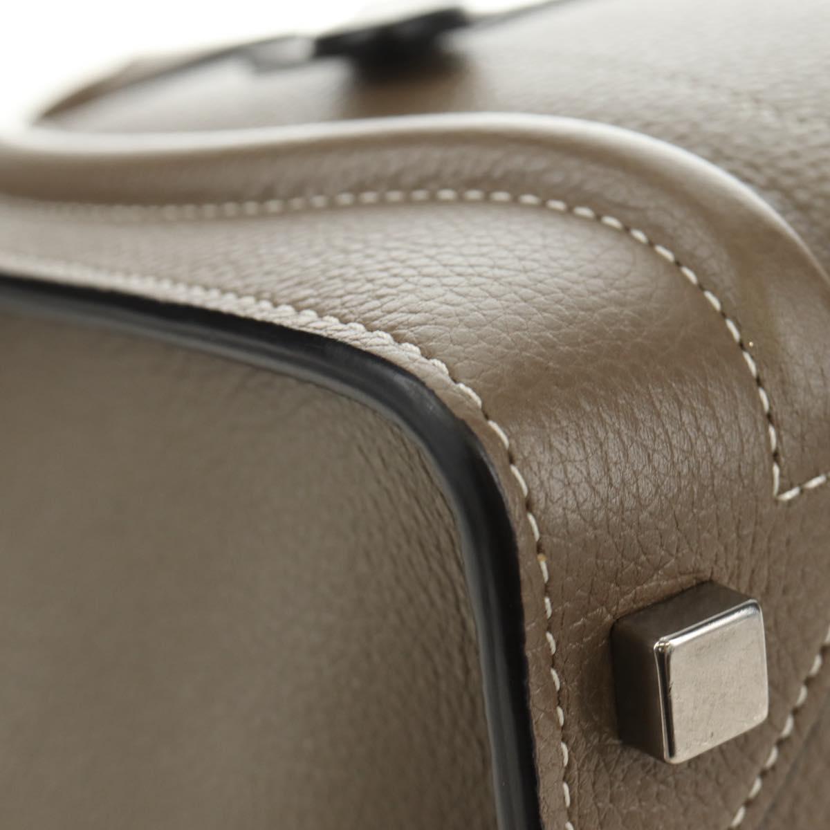 CELINE Luggage Micro Shopper Hand Bag Leather Gray Silver Auth 185329M