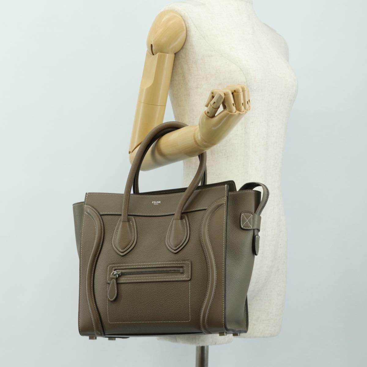 CELINE Luggage Micro Shopper Hand Bag Leather Gray Silver Auth 185329M