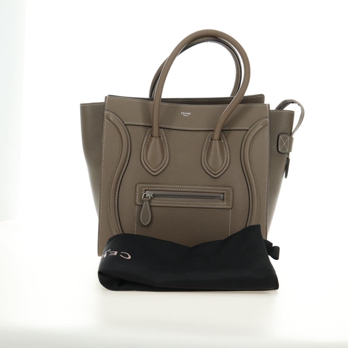 CELINE Luggage Micro Shopper Hand Bag Leather Gray Silver Auth 185329M