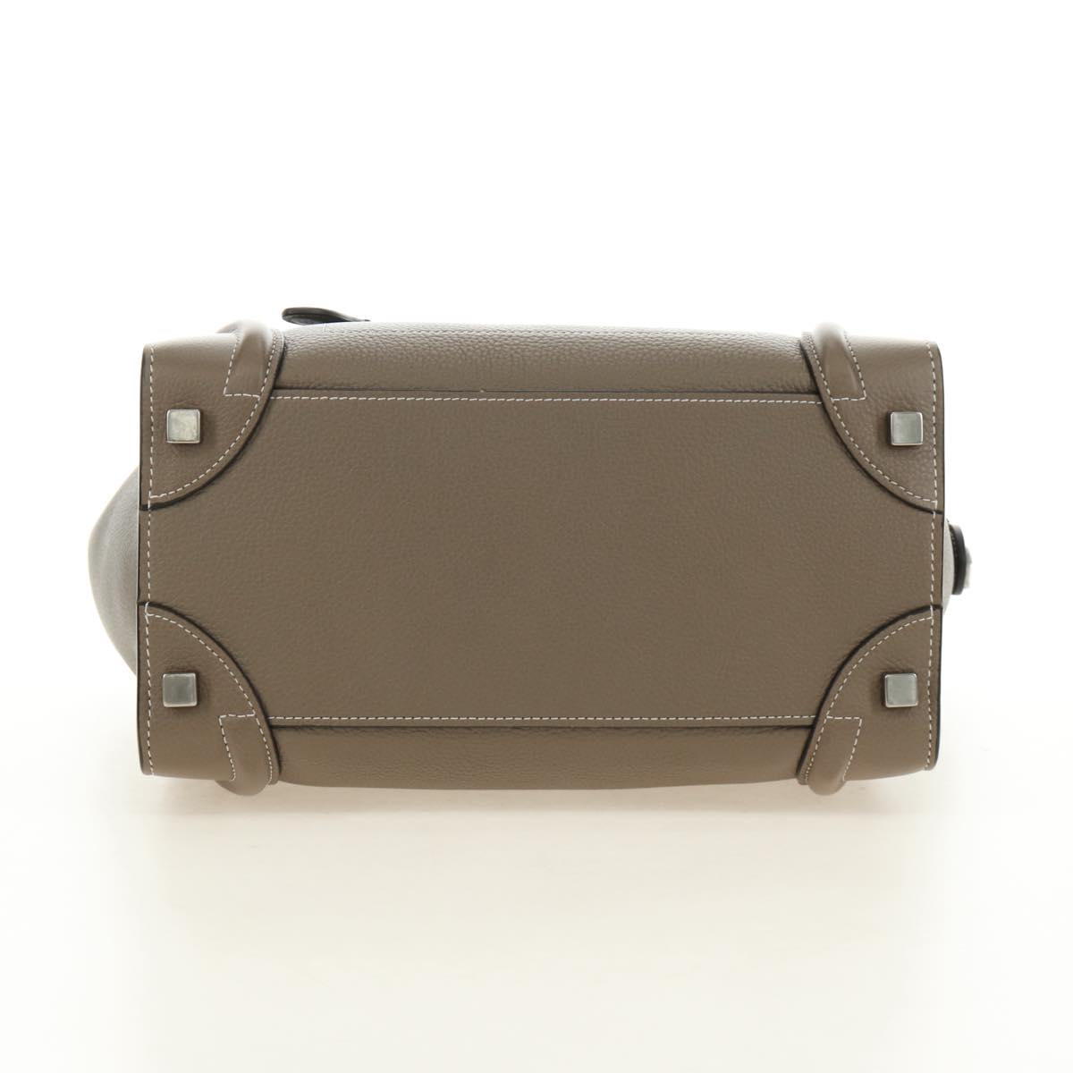 CELINE Luggage Micro Shopper Hand Bag Leather Gray Silver Auth 185329M