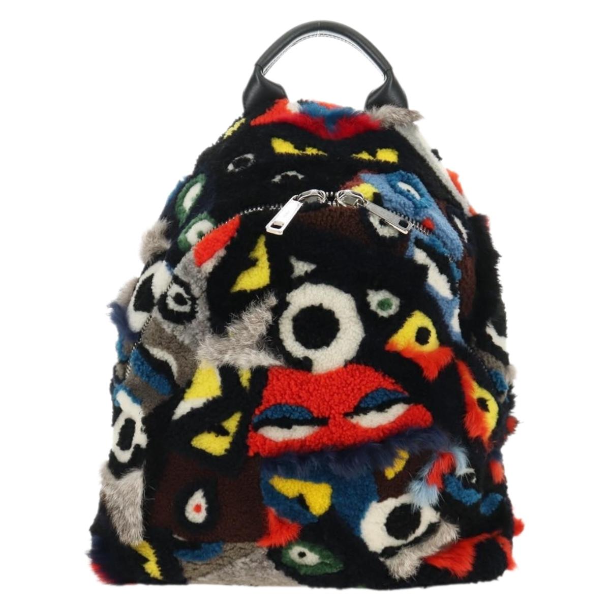 FENDI Bore Backpack Fur Multicolor Silver Auth 185333M