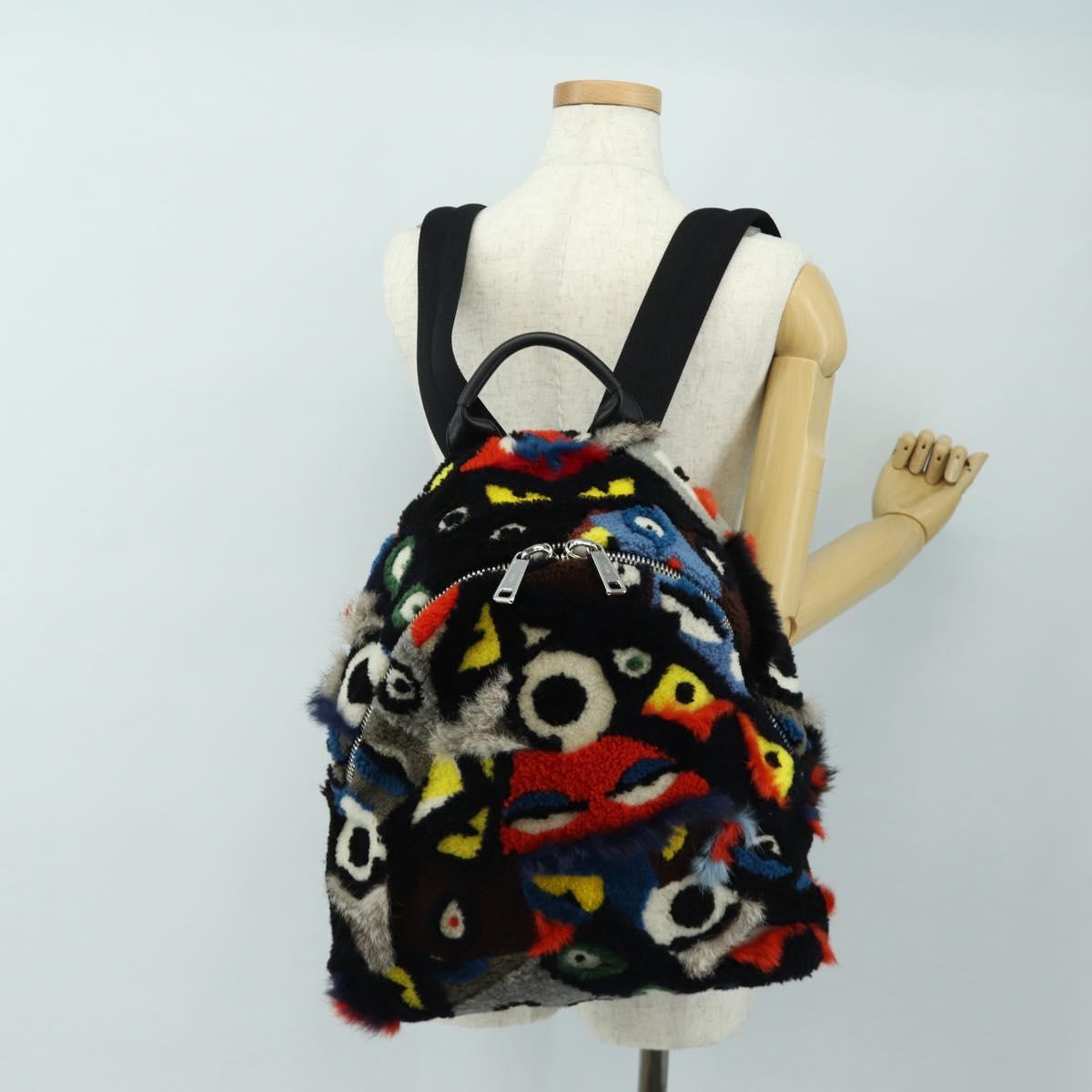 FENDI Bore Backpack Fur Multicolor Silver Auth 185333M