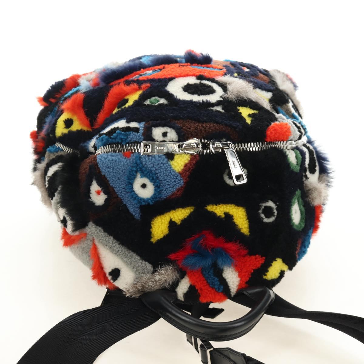 FENDI Bore Backpack Fur Multicolor Silver Auth 185333M