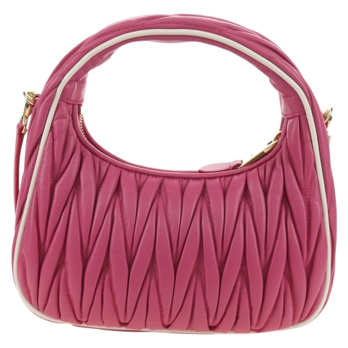 Miu Miu Matelasse Wonder Hand Bag Leather 2way Pink Gold Auth 185334SM