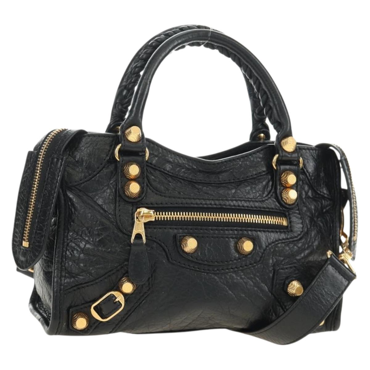 BALENCIAGA Mini City Hand Bag Leather 2way Black Gold 309544 Auth 185336SAM
