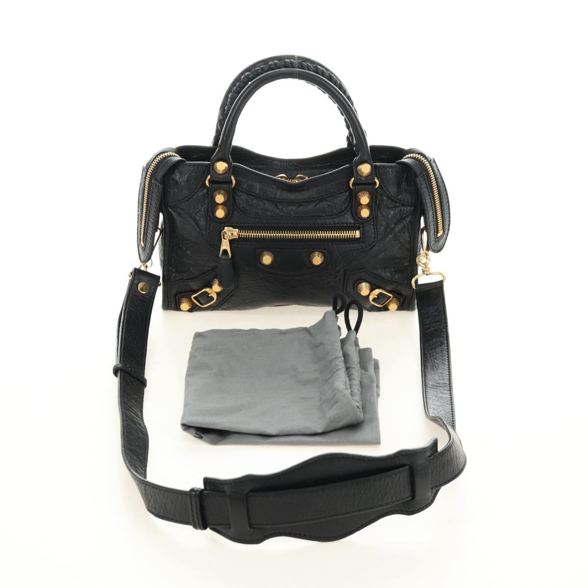 BALENCIAGA Mini City Hand Bag Leather 2way Black Gold 309544 Auth 185336SAM