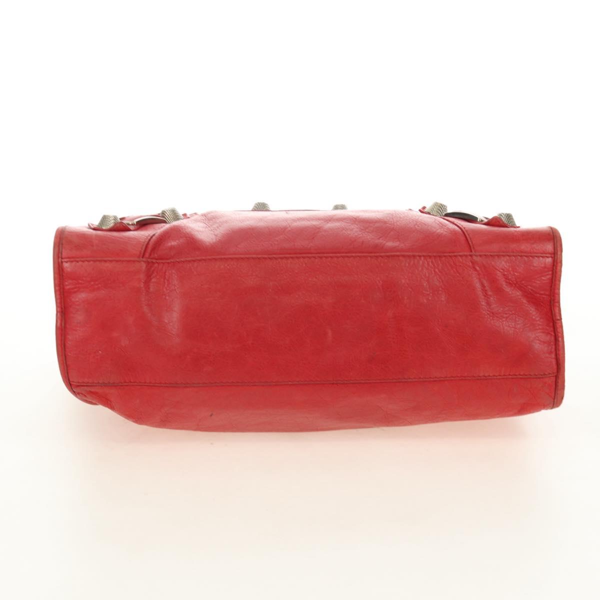 BALENCIAGA The Giant City Hand Bag Leather 2way Red Silver 173084 Auth 185342M