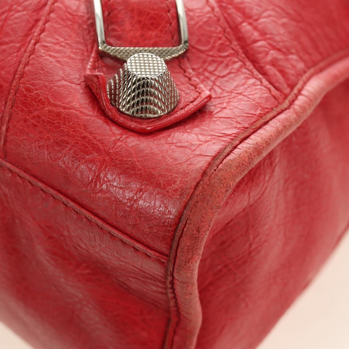 BALENCIAGA The Giant City Hand Bag Leather 2way Red Silver 173084 Auth 185342M