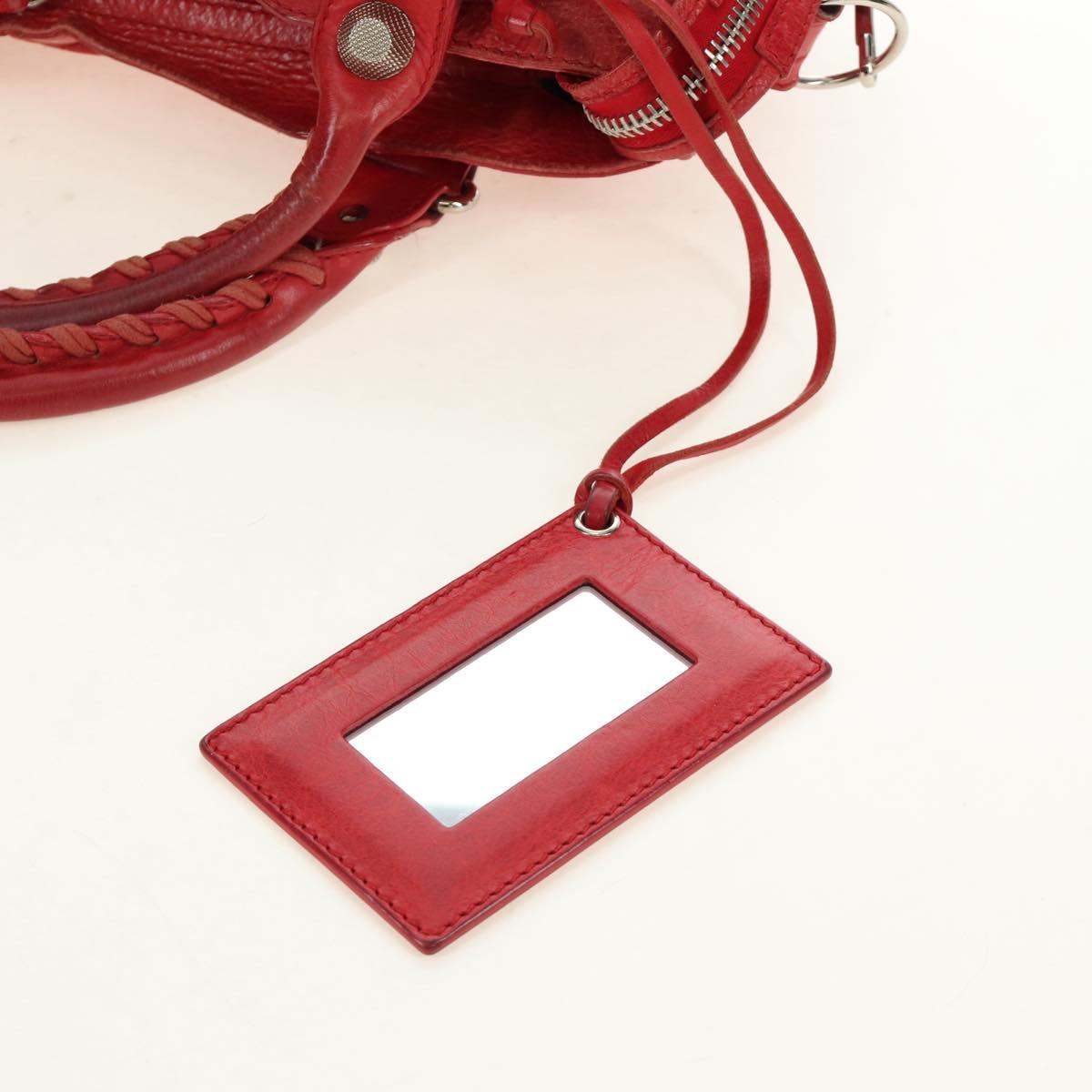 BALENCIAGA The Giant City Hand Bag Leather 2way Red Silver 173084 Auth 185342M