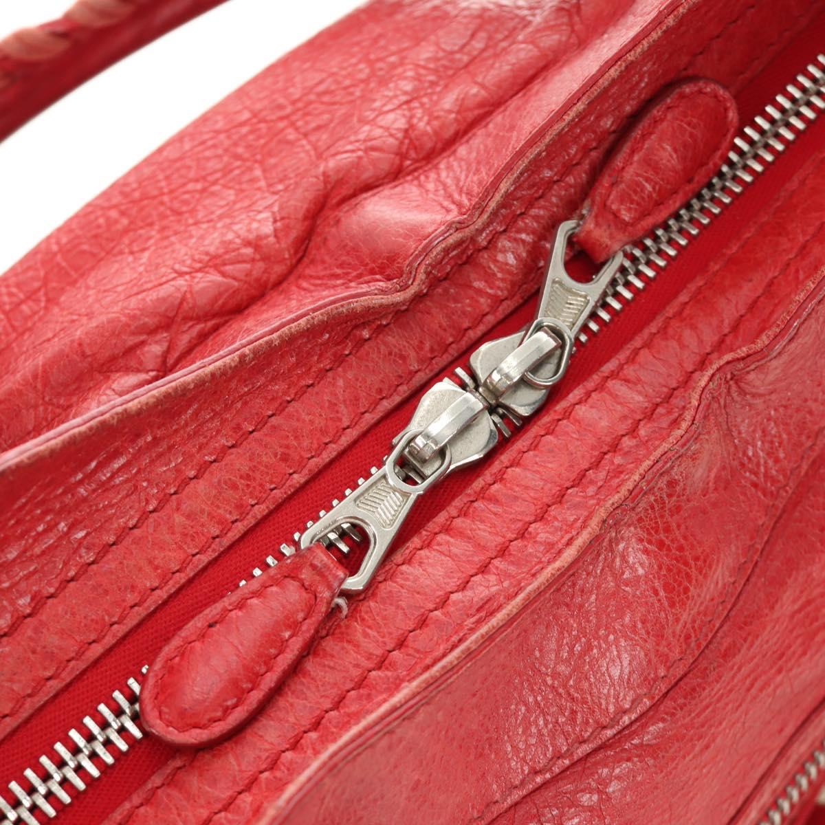 BALENCIAGA The Giant City Hand Bag Leather 2way Red Silver 173084 Auth 185342M