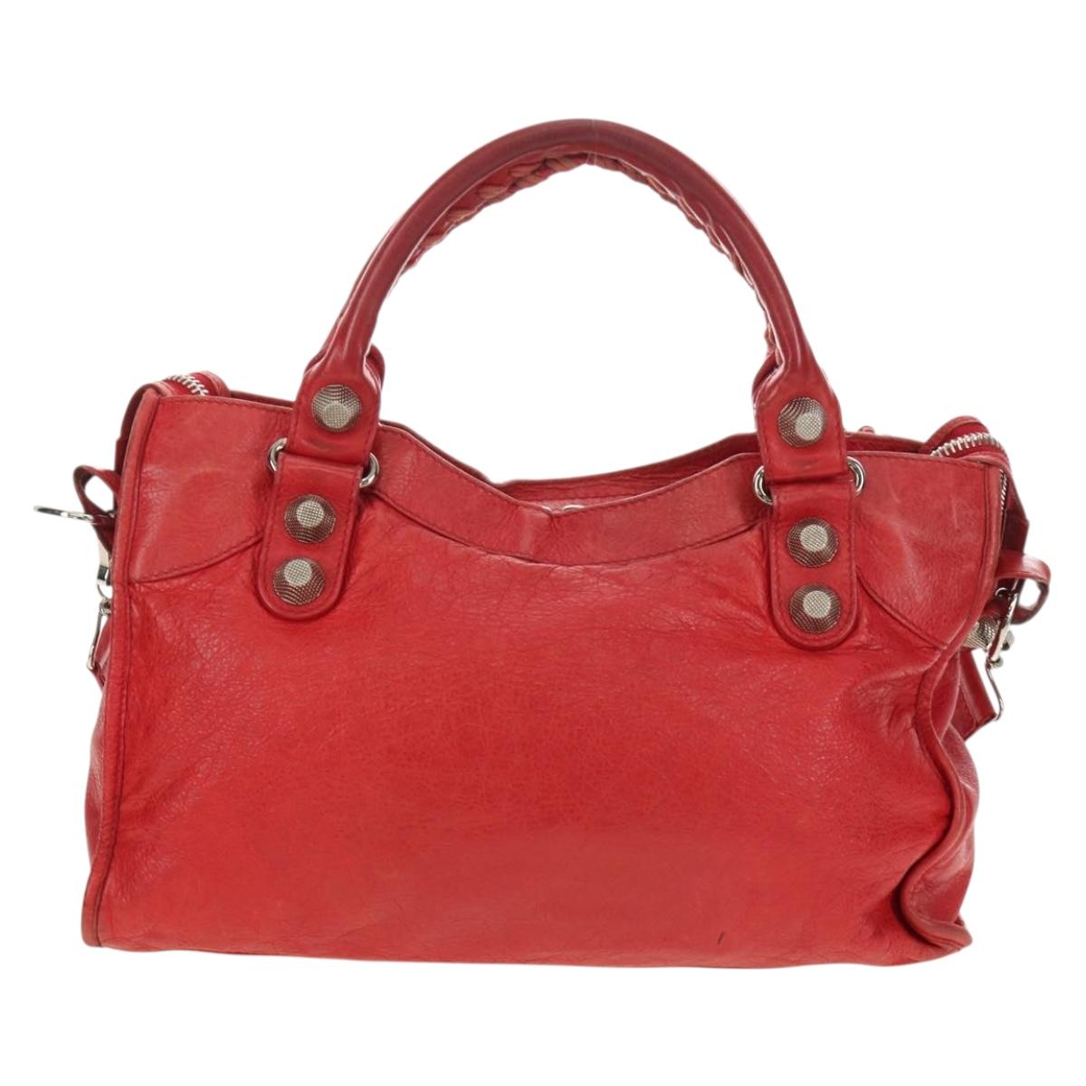 BALENCIAGA The Giant City Hand Bag Leather 2way Red Silver 173084 Auth 185342M