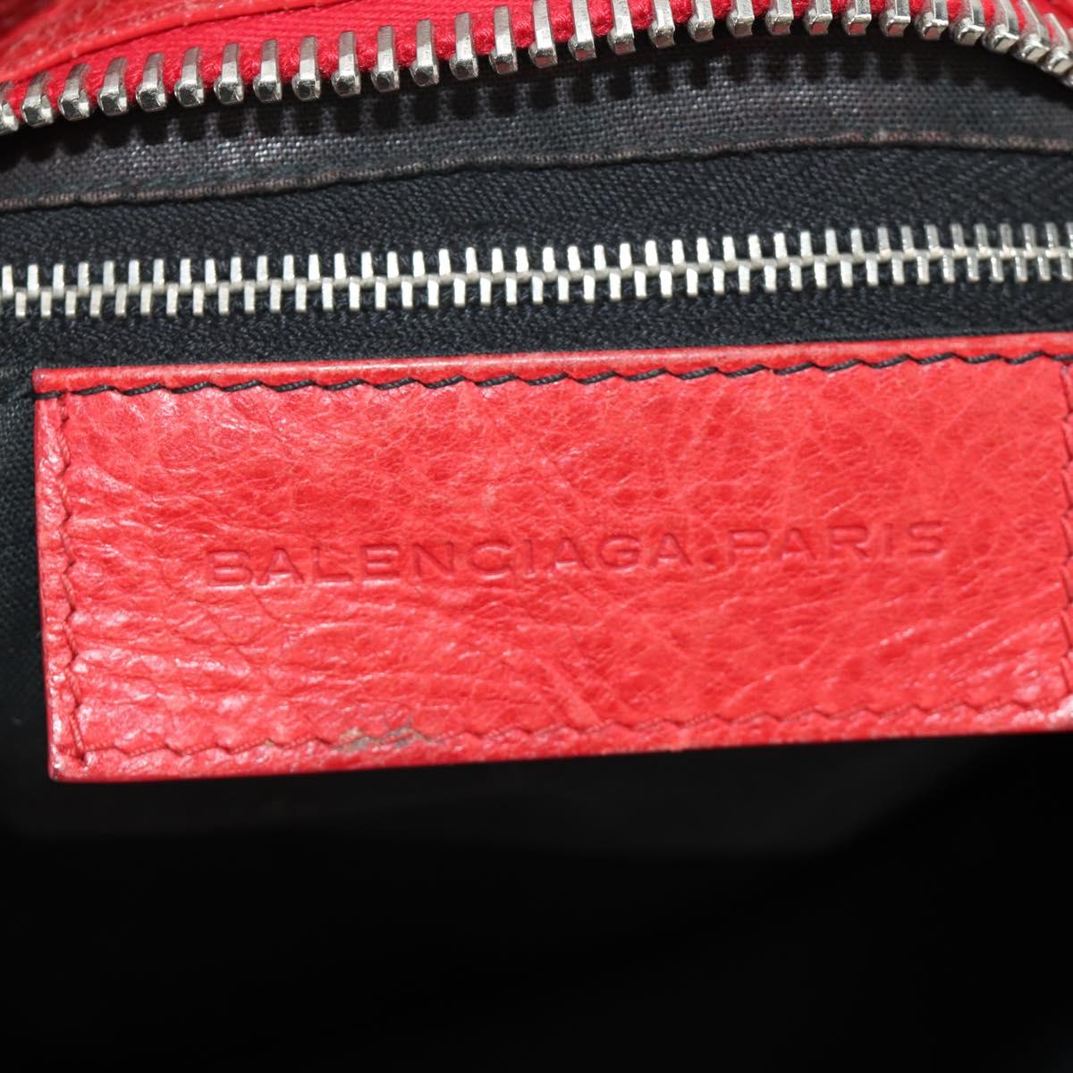 BALENCIAGA The Giant City Hand Bag Leather 2way Red Silver 173084 Auth 185342M