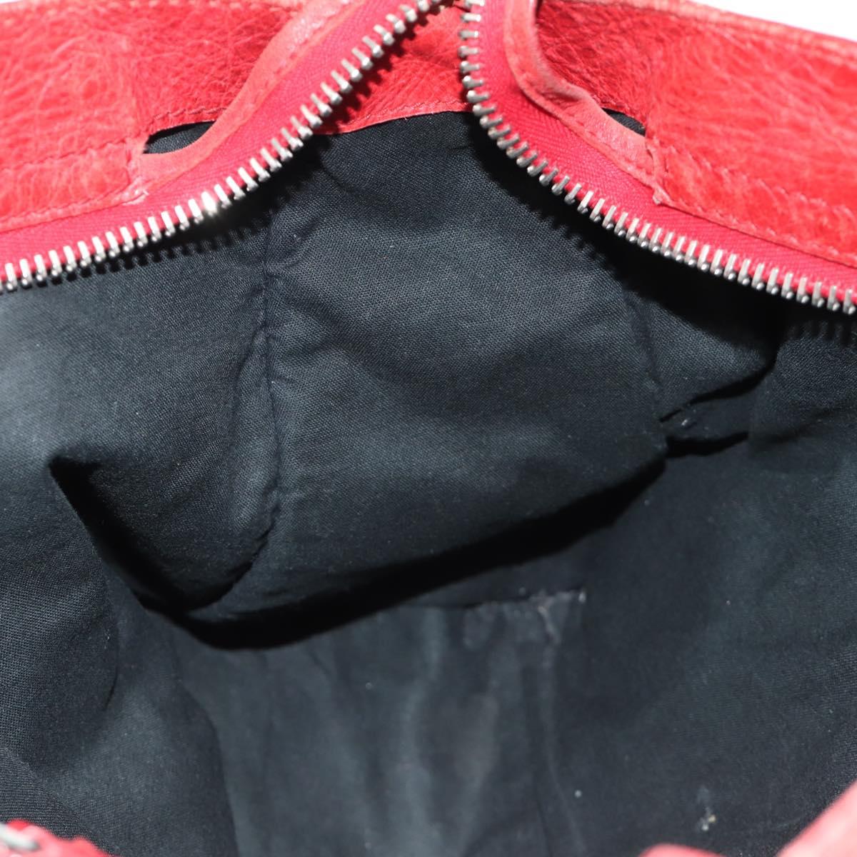 BALENCIAGA The Giant City Hand Bag Leather 2way Red Silver 173084 Auth 185342M