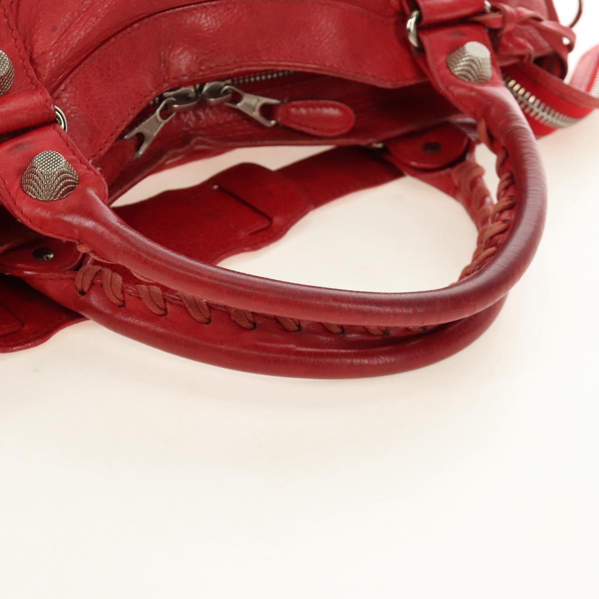 BALENCIAGA The Giant City Hand Bag Leather 2way Red Silver 173084 Auth 185342M