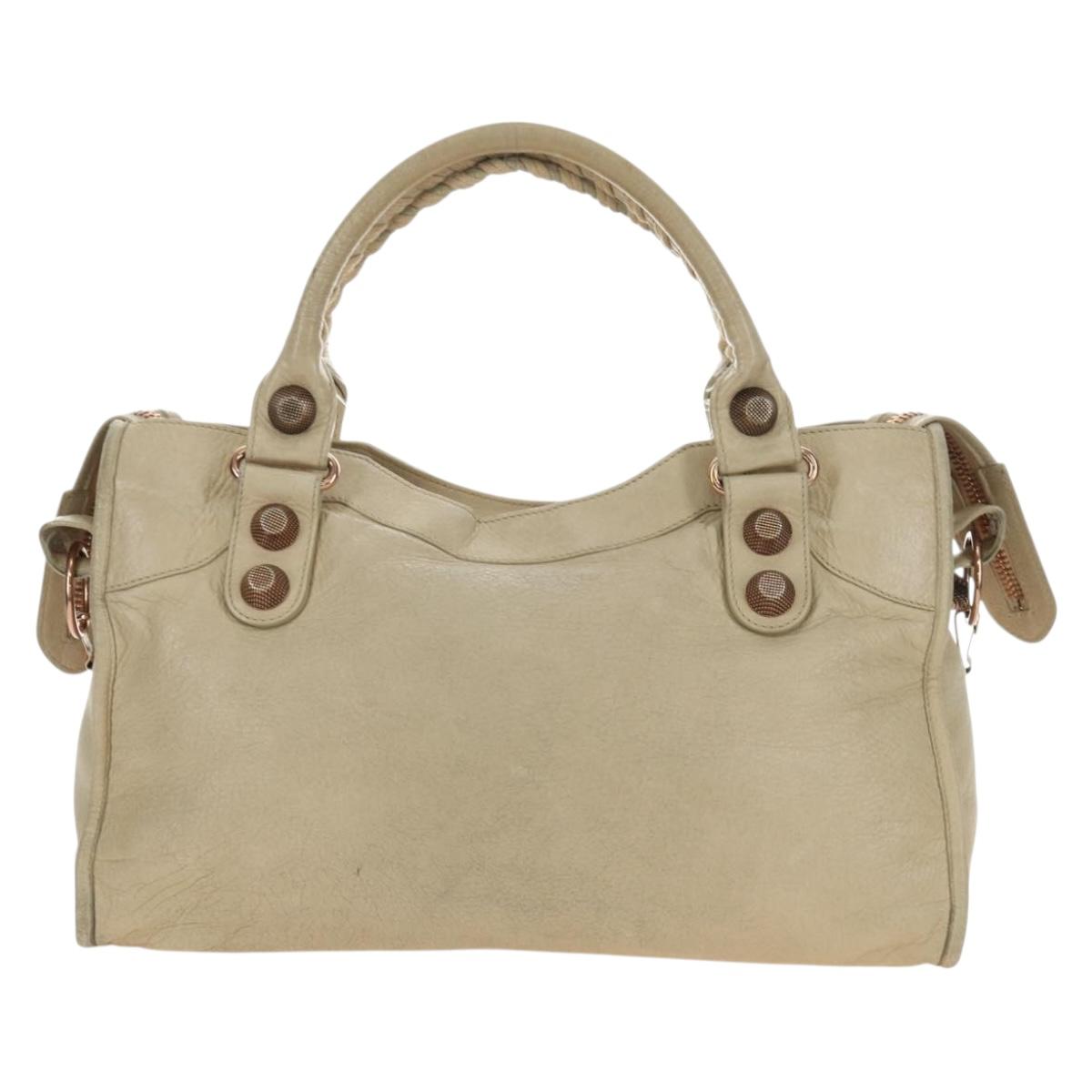 BALENCIAGA The Giant City Hand Bag Leather 2way Ivory Gold Auth 185343M