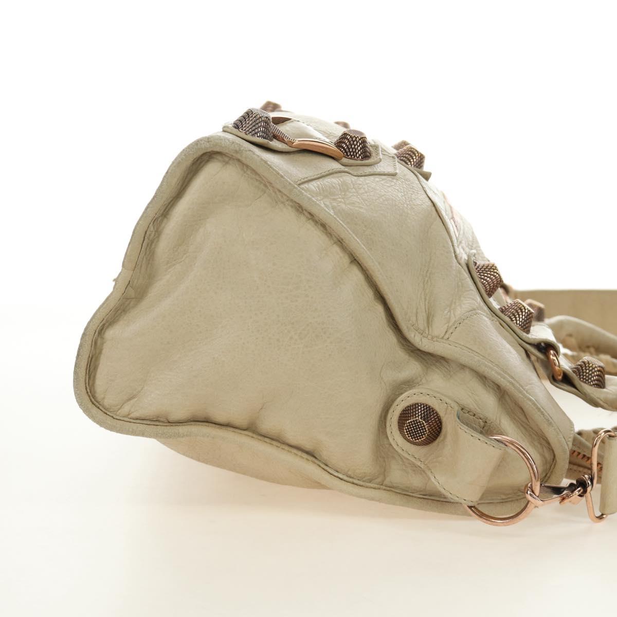 BALENCIAGA The Giant City Hand Bag Leather 2way Ivory Gold Auth 185343M