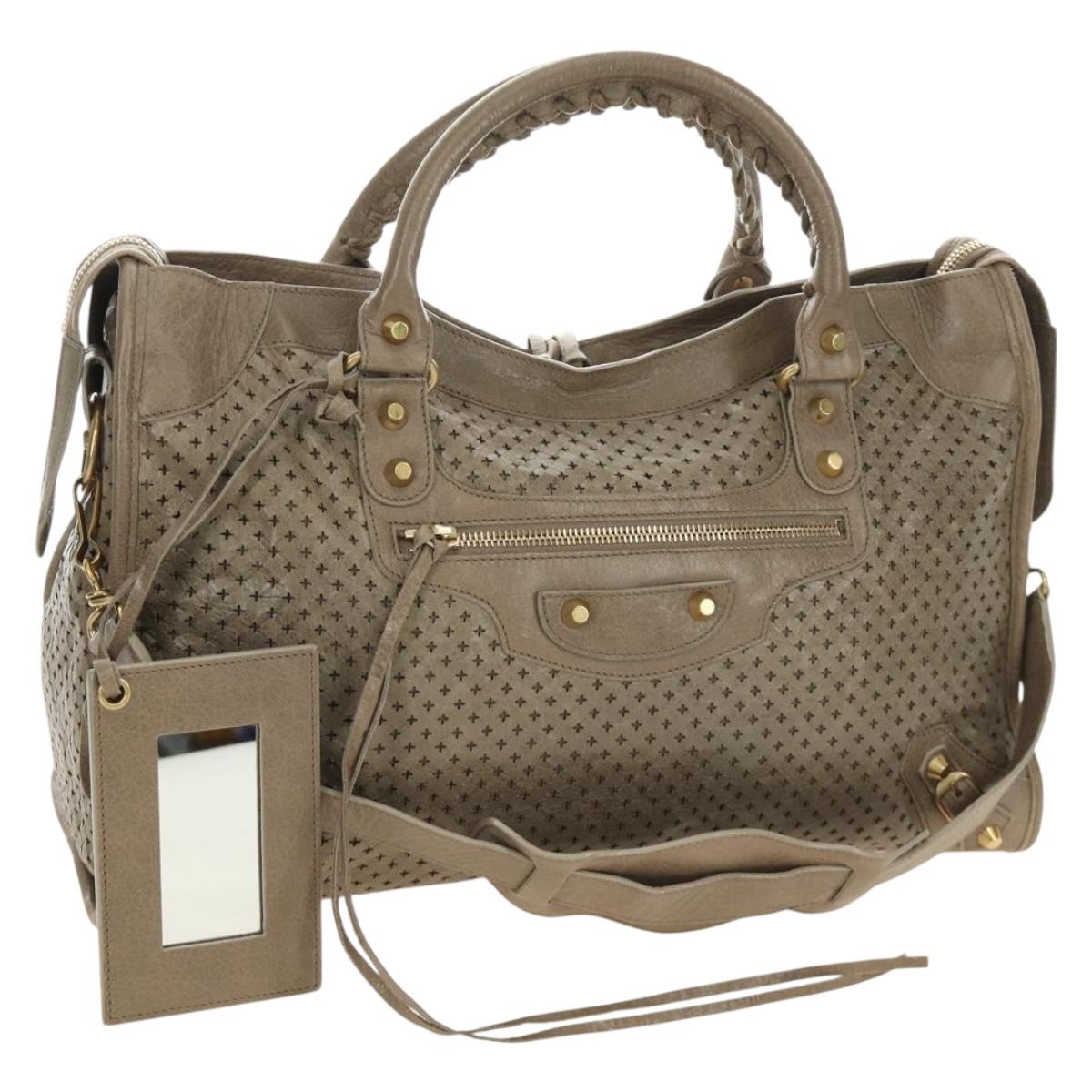 BALENCIAGA The City Hand Bag Leather 2way Beige Gold 115748 Auth 185344M