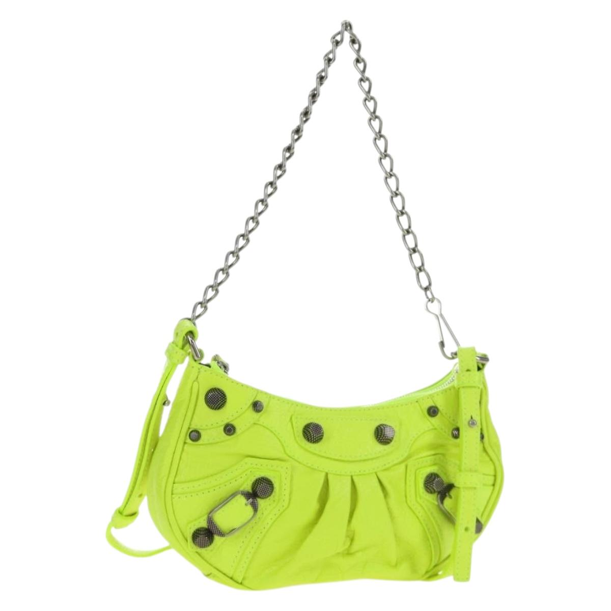BALENCIAGA Chain Le Cagole XS Bag Leather 2way Green 695814 Auth 185356SAM