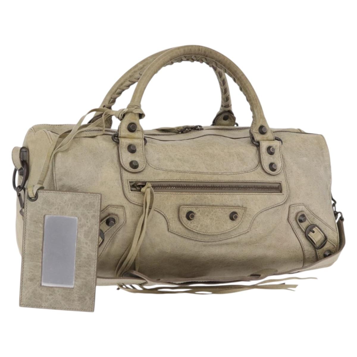 BALENCIAGA Tzigie Hand Bag Leather 2way Beige 128523 Auth 185359V